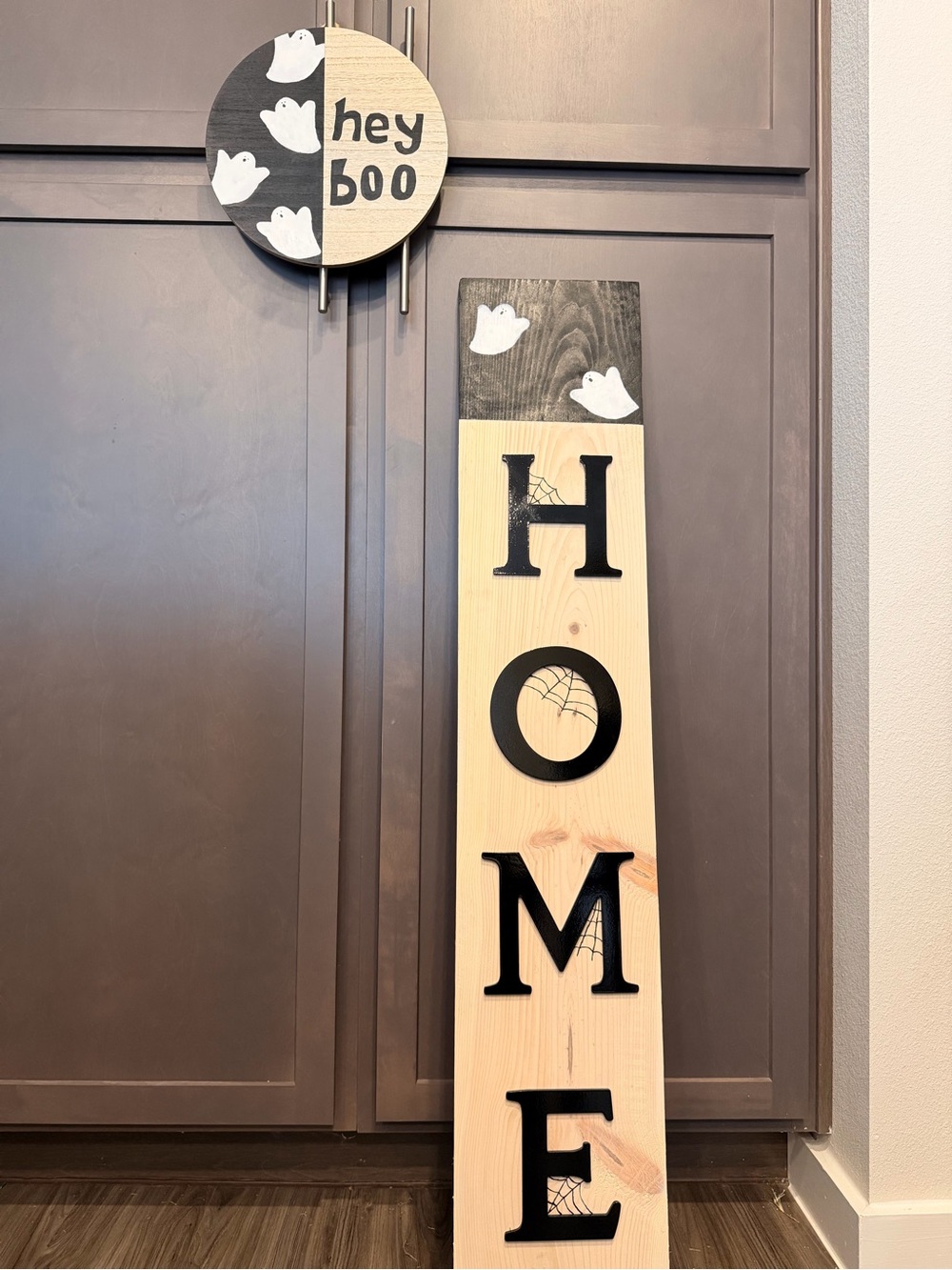 hey boo & HOME Wooden Vertical Wall Sign - Black and Natural